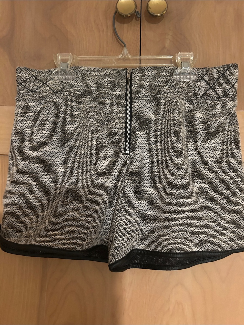 Mustard Seed High-Waist Gray Tweed-Look Shorts with Front Zip